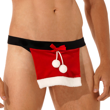 Men's Christmas Low Waist Velvet Panties / Elastic Waistband Open Butt Role Play Costumes - EVE's SECRETS
